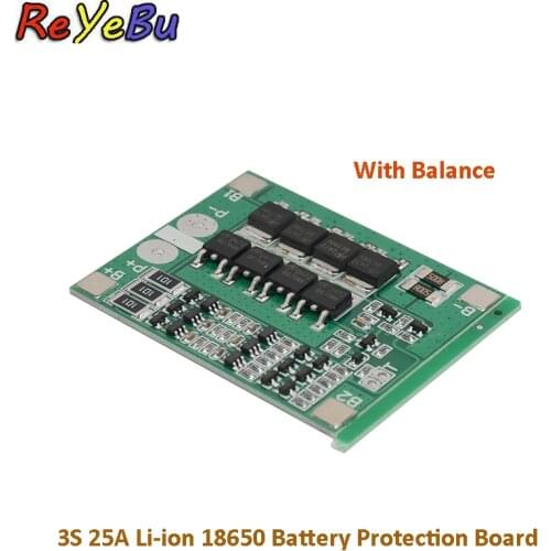 1Pce 3S 12V 25A 18650 Lithium Battery Protection Board 11.1V 12.6V PCB BMS With Balancer Circuit For Drill Motor