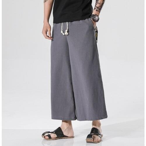 2020 Vintage Men Wide Leg Pants Streetwear Kung Fu Trousers Jogger Elastic Waist Pantalon Baggy Casual Chinese Style Pants 10942