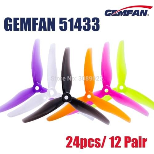 24 pcs/ 12 pairs Gemfan 51433 5inch 3 blade tri-blade Propeller Props Compatible Brushless Motor for FPV Racing Drone 51466