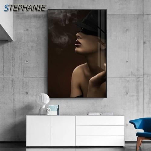 Abstract Black and White Canvas Art Artistic Smoking Woman Bubble Girl Print Tableaux for Living Room HD Modern Wall Art Picture