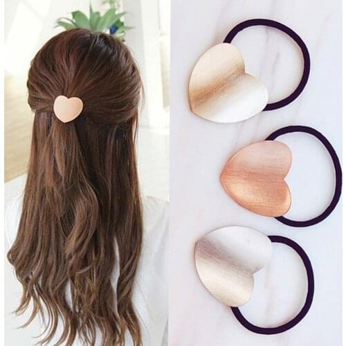 Ins Korean Girls Hair Accessories Women Metal Heart Elastic Hair Ties Bands Gum For Hair Scrunchie Scrunchy Mujer