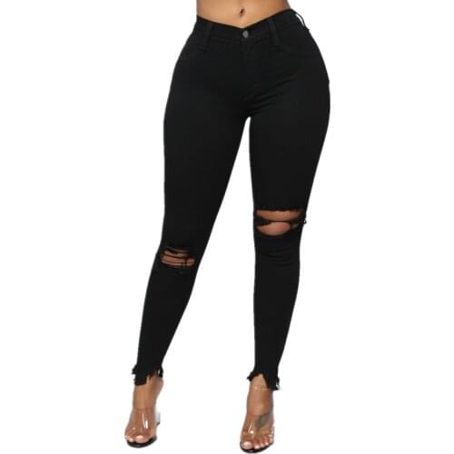 White Ripped Hole Denim Pants Women Skinny Long Jeans Plus Size 3XL Stretchy Trousers High Waist Black Woman Jeans