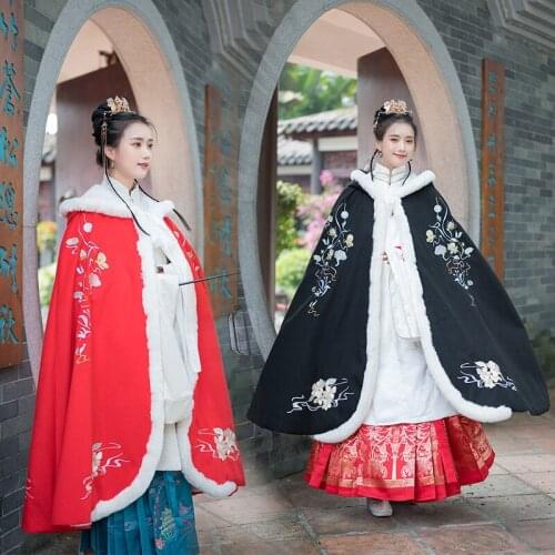 Free shipping New winter elements of han couture posed cloth long cloak and velvet with thick warm cloak rabbit fur collar hanfu