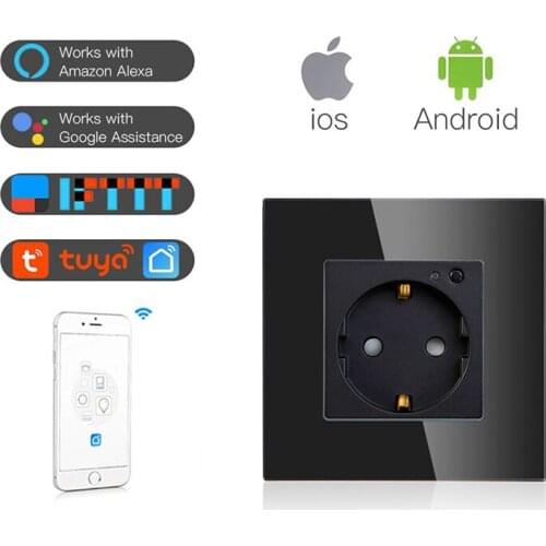 Wireless Smart Wall Socket,Tuya Smart life APP Voice Remote Control EU 10A Wifi Power Plug Works With Google Home Alexa