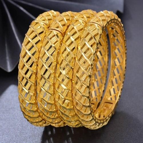 Bangles 4pcs/lot Gold Color Bangles For Women Middle Eastern Jewelry Arab/Dubai Gold Color Bracelets Jewelry Gift