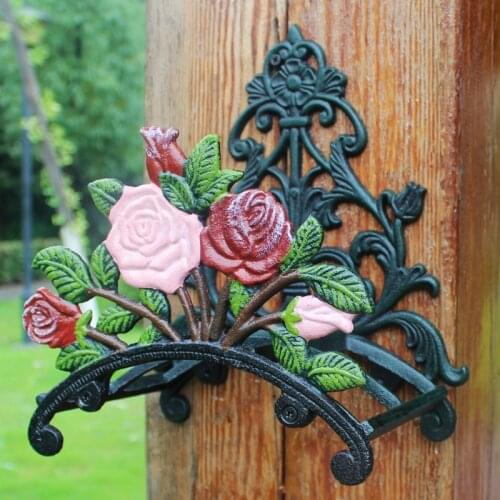 Hose Holder Cast Iron Rose Flower Decorative Hose Reel Hanger Antique Garden Hose Holder Wall Mounted Lawn Garden Equipment Home