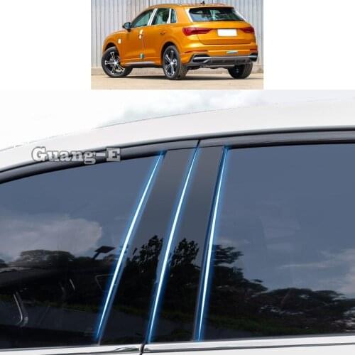 For Audi Q3 F3 2018 2019 2020 2021 Car PC Material Pillar Post Cover Door Trim Window Piano Black Molding Sticker Plate Parts