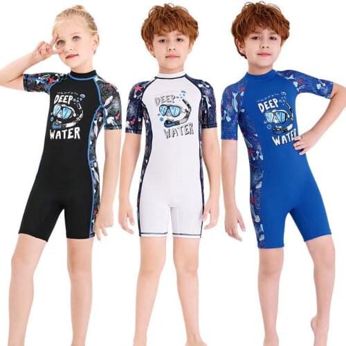 Kids Girls Shorty Wetsuit Printed Zippered Swimwear One Piece Rash Guard Bathing Suit UPF50+ Sun UV Protection Swimwear Boys