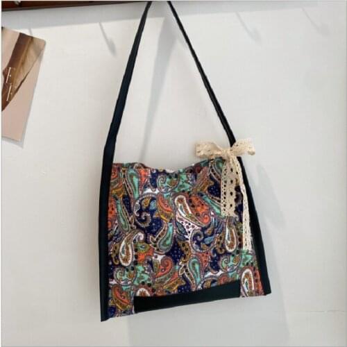 Female Canvas Tote Bag Retro Ethnic Butterfly Print Square Bags New Design Bow High Capacity Shoulder Underarm Bag Сумка Женская