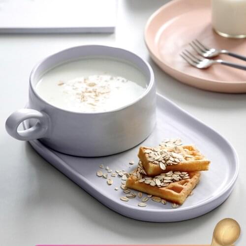 Nordic Ceramic Oatmeal Breakfast Milk Bowl with Tray Modern Home Brewed Cereal Fruit Salad Yogurt Dessert Bowl Kitchen Tableware