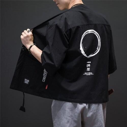 Black Plus Size 5XL Kimono cardigan men Japanese obi male yukata mens haori Japanese samurai clothing traditional Japanese