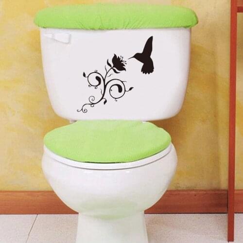 Hummingbird And Flower Vinyl Decal Bathroom Decorative Glass Toilet Stickers Black 4WS0090