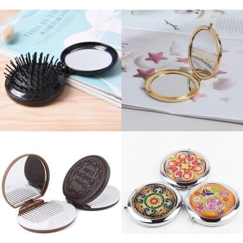 TY346 Make Up Vintage Flower Print Mini Cosmetic Mirror Portable Round Folded Compact Pocket Mirror Cosmetic Magnifying Makeup