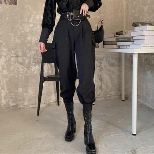 Korean Two-Piece Set Women 2020 Winter New Temperament Stand-up Collar Puff Sleeve Shirt Tops Female + Harem Pants Suit Female