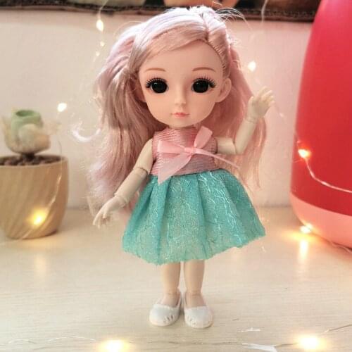 16cm BJD Mini Doll 13 Movable Joint Girl Baby 3D Big Eyes Beautiful DIY Toy Doll with Clothes Dress Up Fashion Doll