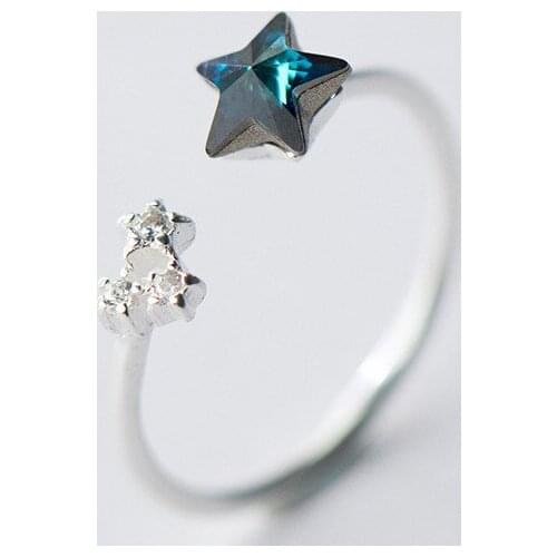 MloveAcc Hot Sale 925 Sterling Silver Blue Star Clear CZ Adjustable Rings for Women Luxury S925 Silver Jewelry Gift