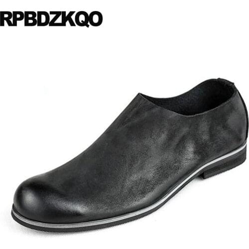 Runway Men Casual Slip-ons Shoes Genuine Leather Brown European Fashion Handmade Summer Black British Style Brand High Quality