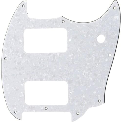 Musiclily Pro 9 Holes Round Corner HH Guitar Pickguard 2 Humbuckers for Squier Bullet Series Mustang, 4Ply White Pearl