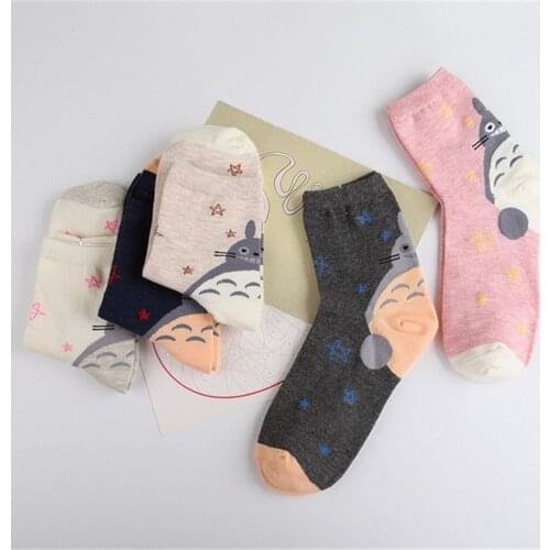 Novelty Funny Cartoon Lovely Anime Totoro Girls Cute Socks Hosiery Women Cotton Comfortable Female Socks 5 Pair/Set