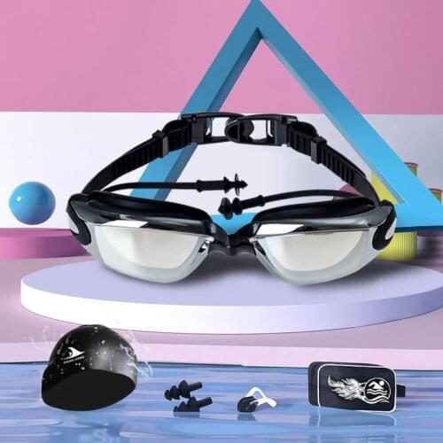 Swimming Goggles Earplug Anti-fog Silicone Swim Cap Pool Glasses Optical Waterproof Eyewear Dving Mask For Swimming Accessories
