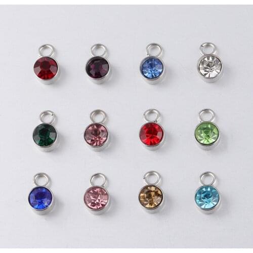 12pcs Birthstone Silver Color Rose Gold Color DIY Birthday Stones 12 Months Stainless Steel Size 6*9mm Charms Pendants