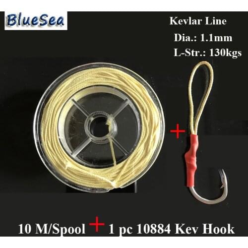 BlueSea 10M/Spool 1.1MM 130 Kgs Assist Fish Hooks Assistant Hooks Kevlar Line Kevlar Fishing Line For Fish Hooks Higher Stronger