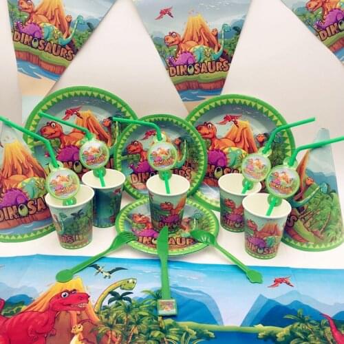 Cartoon Colorful Dinosaur Theme Disposable Tableware Sets For Kids Boys Girls Holiday Festival Birthday Party Decoration Supplie
