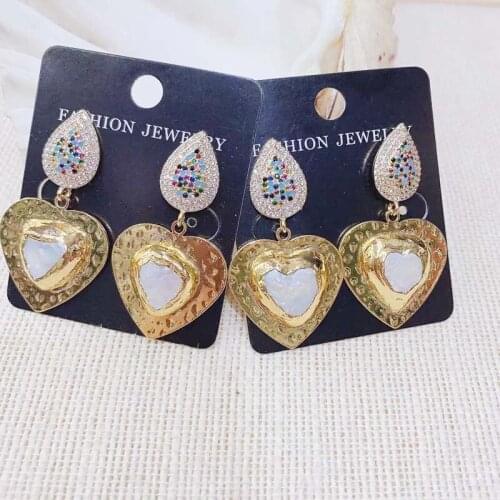 New Personality Colorful Crystal Heart Pearl Earring Shiny Drop Earrings For Party Gift 3pairs Mix Color