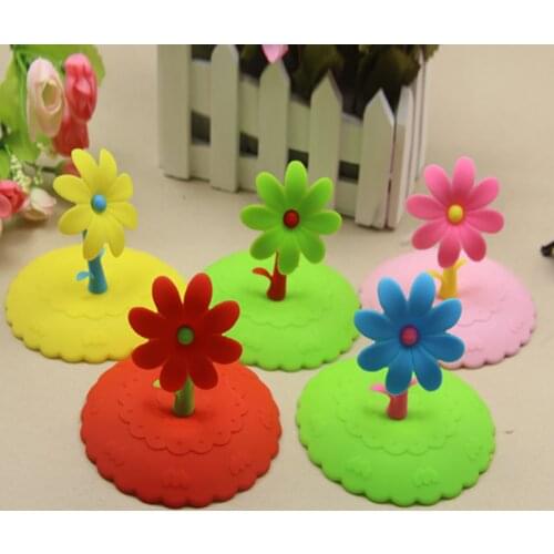 Cute Flowers Adorn Water Drinking Cup Lid Silicone Anti-Dust Bowl Cover Cup Seals Glass Cap Heat Resistant Safe And Healthy