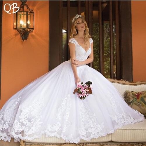 Vestido de Noiva 2019 New Wedding Dresses Princess Cap Sleeve Tulle Beading Lace Elegant Formal Wedding Gowns SF48