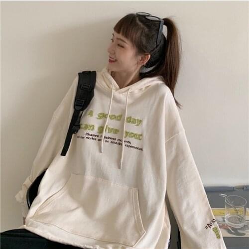 Cotton Oversized Hoodie 2020 Spring Autumn Korean Embroidery Letter Sweater Women Thin Hooded Student Coat Women