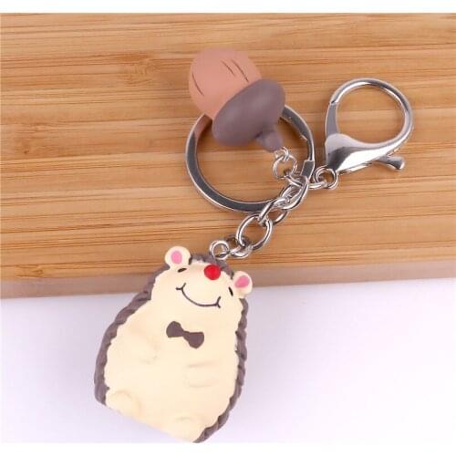Lovely Animal Hedgehog Pine Nuts Keychain Keyring For Women Girl Jewelry Cute Silicone Doll Key Holder Keyring Gift
