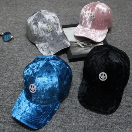 Explosion gold diamond velvet crystal smiley baseball cap Influx sports bend visor male and female duck hat
