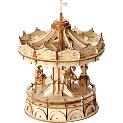 Funny Carousel Pumpkin Cart Jigsaw Puzzle Creative 3D Wooden Carousel Jigsaw Puzzle DIY Handmade Model Children Education Toy