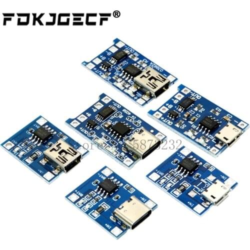 10Pcs Micro Type-c USB 5V 1A 18650 TP4056 Lithium Battery Charger Module Charging Board With Protection Dual Functions 1A Li-ion