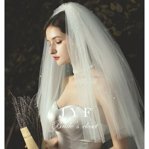 Pearl multi-layer veil bridal veil fluffy wedding dress short veil photo props wedding travel shoot head