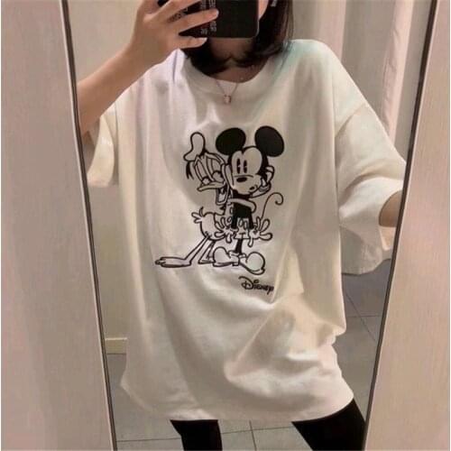 2021 Summer Streetwear O Neck Mickey Printed Short Sleeve T-shirt Female Student Simple Clothing Fashion Top Oversized Clothes