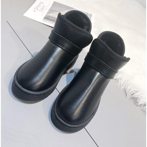 Botas Mujer Keep Warm Boots Women Fashion Rain PU Ankle Waterproof Boots Flat Heel Round Head Shoes Leather Zapatos Mujer U11-74