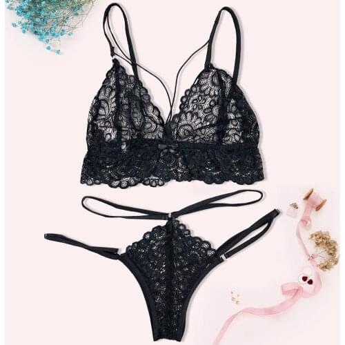 Lingerie Transparent Romantic Lace Womens Sexy Bra And Panty Set Underwear Set Plus Size Bralette Sleepwear Babydoll Lenceria