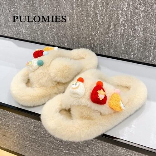 Winter Women Warm Slipper Indoor Short Plush Fur Flip Flop Cute Non-Slip House Floor Slippers Female Home Bedroom For Women