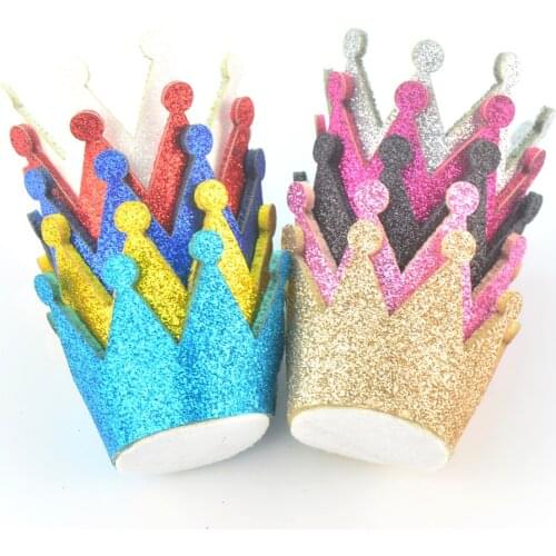 120pcs/lot 10 Color 3.5**4.3cm Glittler Felt 3D Crown with White Felt Bottom Girl First Birthday Headwear Accessories H0263