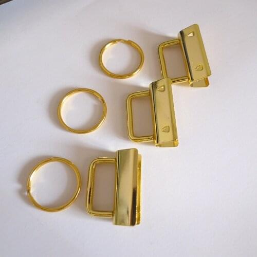 50 Sets 1'' 25mm Gold Color Wristlet Key Fob Chain Hardware DIY sets with Key Ring