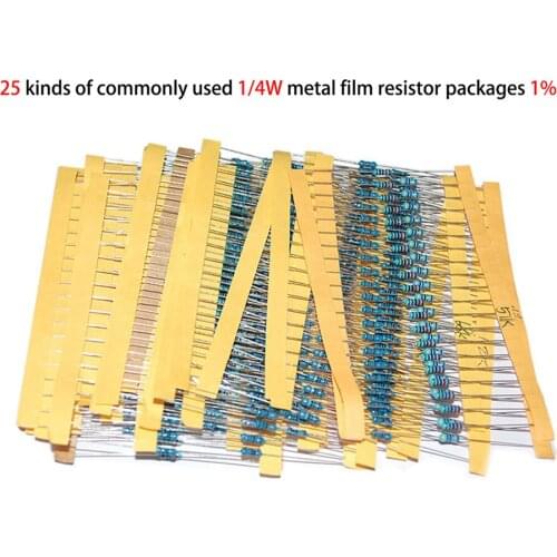 500pcs/lot 1/4W 1% Metal Film Resistor Assortment Kit Set 10Ω~22 47 100 200 330 510 680 1K 680KΩ resistor samples kit