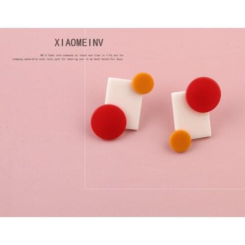 6pcs Japanese Korean Girl Cute Creative Paragraph Color Stitching Pop Acrylic Earrings For Woman Fashion Diy Jewelry Accessories