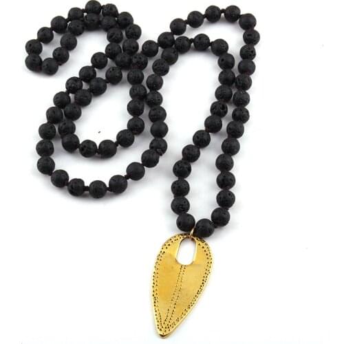 Free Shipping Fashion Black Lava Stones Bead Knotted Metal Cross Pendant Necklaces