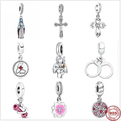 Hot Sale 100%925 Sterling Silver Nun Cross Charm Beads Fit Original Pandora charms Bracelet For Women DIY Jewelry