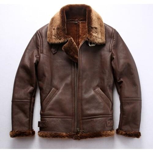 Fast Shipping High Quality Warm Genuine Leather Winter Shearling Jacket Classic B3 Air Force Fly Sheep Fur Coat