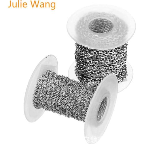 Julie Wang 10 Yards/Roll 1-3mm Stainless Steel Cross O Chain Women Men Necklace Chain Bracelet Jewelry Making Finding Accessory