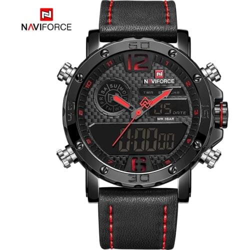 Watches Men NAVIFORCE Brand Men Sport Watch Mens Leather Quartz Military Watch Male Led Analog Digital Clock Relogio Masculino