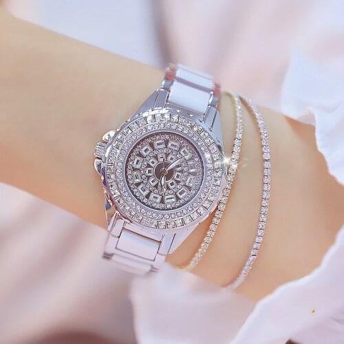 High-end Womens Watch Dress Rose Gold Silver Crystal Diamond Stainless Steel Quartz Waterproof Ladies Clock Relogio Feminino